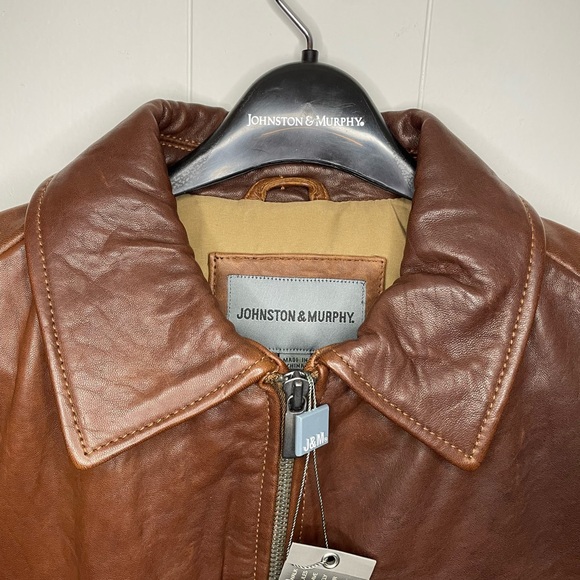 Johnston & Murphy Bomber Jacket Brown Leather Collared Size M NWT $498 MSRP - Picture 8 of 16